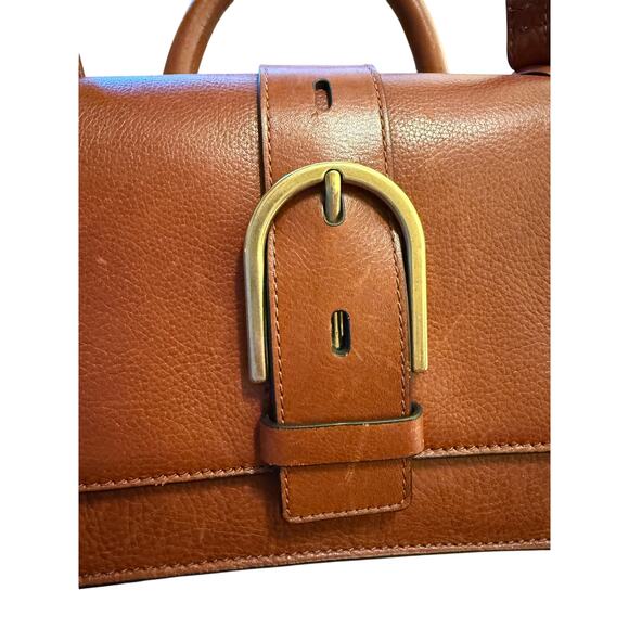 Fossil Wiley Mini Leather Satchel Brown Crossbody Bag Brass Buckle Key Charm - Picture 4 of 15